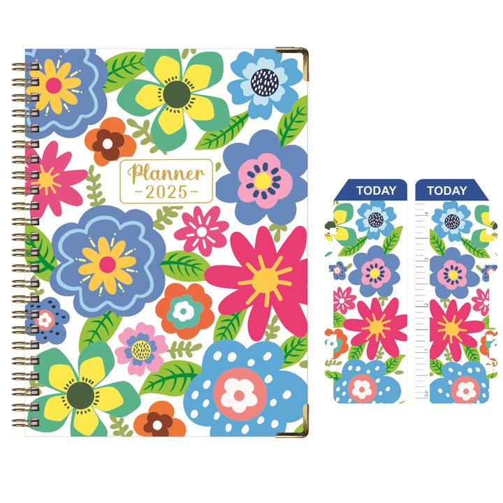 Agenda 2025, Enforose, multicolor, 21.7x15.8cm, cu pagini saptamanale si lunare, coperta tare, legare cu sarma dubla