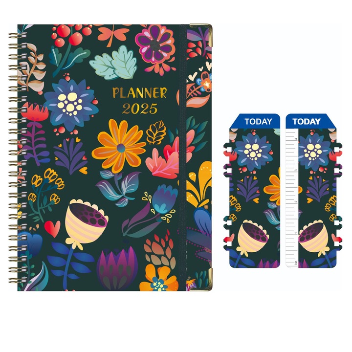 Agenda academica 2024-2025, Enforose, coperta tare, design flori colorate, 21.7x15.8cm, set 1 buc.