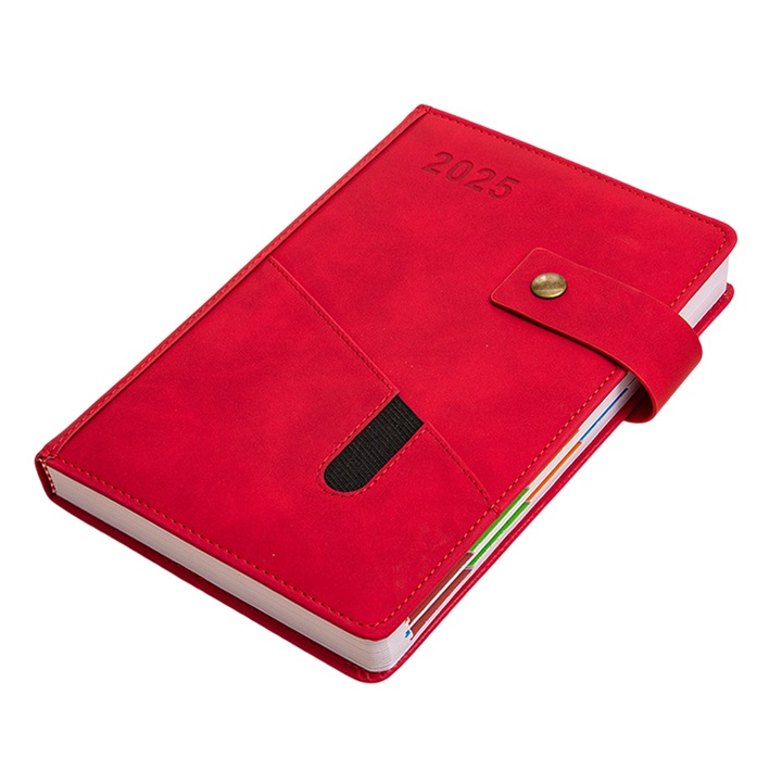 Agenda 2025, Enforose, piele artificiala, 200 pagini, 21.2x14.5cm, culoare maro, negru, rosu