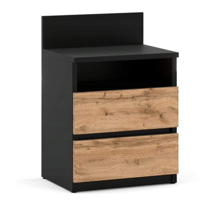 Noptiera, Stiv-Meble, SZNHP_CZMWO, 40 x 32 x 59 cm, 1 Raft, Prelucrare de inalta calitate, Atentie la detalii, Constructie robusta, Tip de mobilier: In picioare, 2 Sertare, 1 Raft, Asamblare: mobilier neasamblat, PAL, Negru matt/Wotan