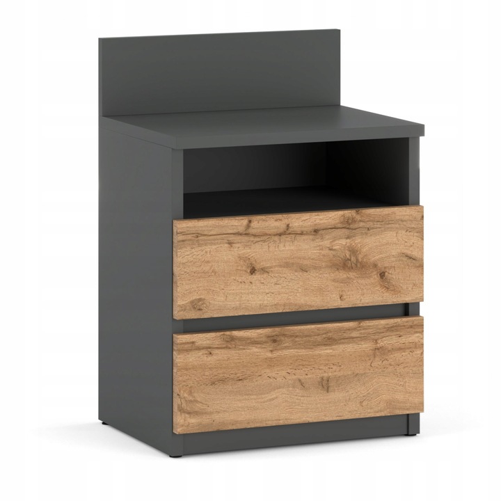 Noptiera, Stiv-Meble, SZNHP_SZMWO, 40 x 32 x 59 cm, 1 Raft, Prelucrare de inalta calitate, Atentie la detalii, Constructie robusta, Tip de mobilier: In picioare, 2 Sertare, 1 Raft, Asamblare: mobilier neasamblat, PAL, Gri matt/Wotan