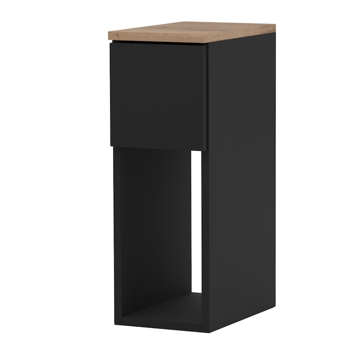 Noptiera, Stiv-Meble, SZNW20_CZMCZMWO, 20 x 30 x 55 cm, 1 Raft, Prelucrare de inalta calitate, Atentie la detalii, Constructie robusta, Tip de mobilier: in picioare, 1 Sertare, 1 Raft, Asamblare: mobilier neasamblat, PAL, Negru/Wotan