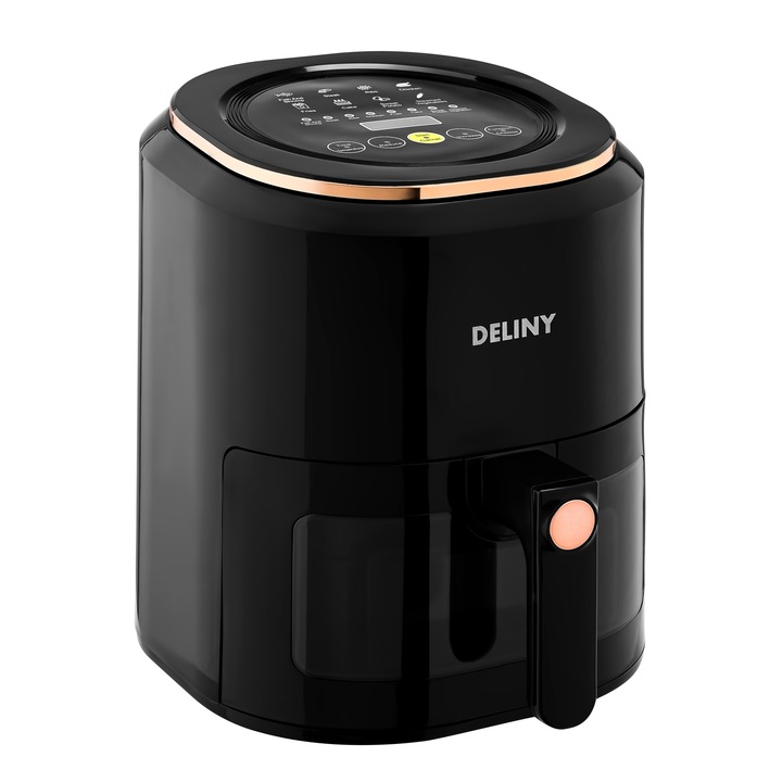Friteuza cu aer cald, Deliny Pro, Capacitate 6 Kg, 1400 W, Negru