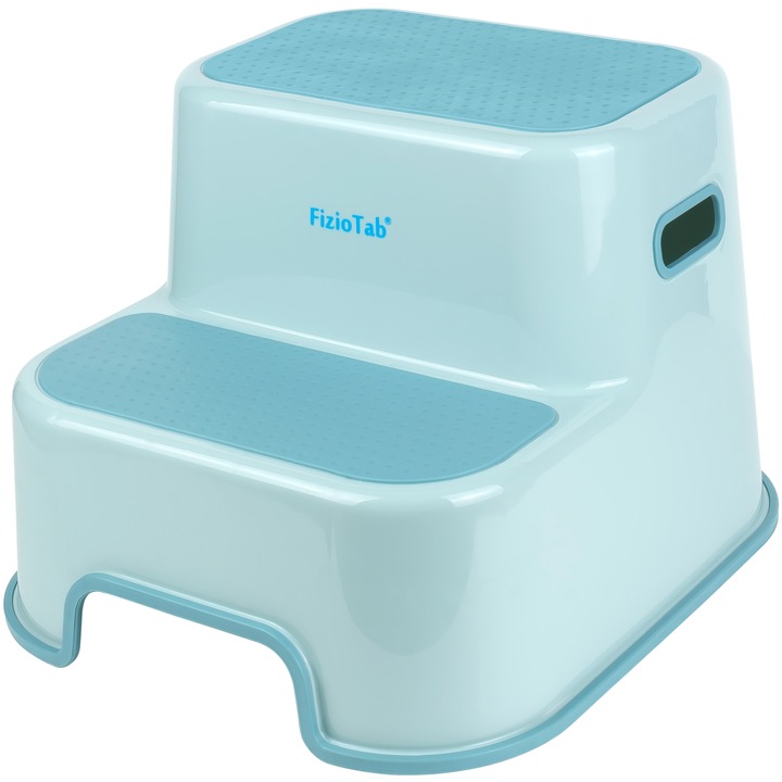 Столче-повдигач за тоалетна в две стъпки FizioTab®, противоплъзгаща повърхност, столче-повдигач за мивка за деца, светлосиньо