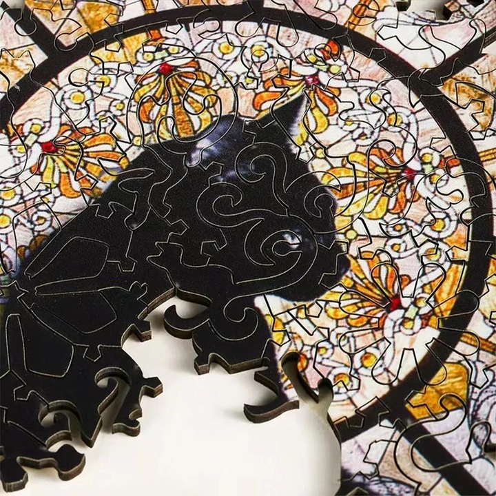 Puzzle din Lemn 372 Piese, NOVLA – Model Artistic Cathedral Cat, Castelul Magic Colorful, Design American, Puzzle cu Pisici pentru Adulti, Copii si Adolescenti, Design Arhitectural Detaliat, Set Cadou Craciun Premium, Joc Educativ Antistres Enjoy