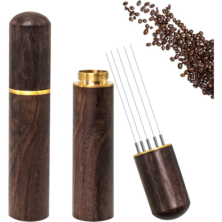 Диспенсър за кафе, дърво/неръждаема стомана, 5 игли 0,4 мм, кафяво/златисто