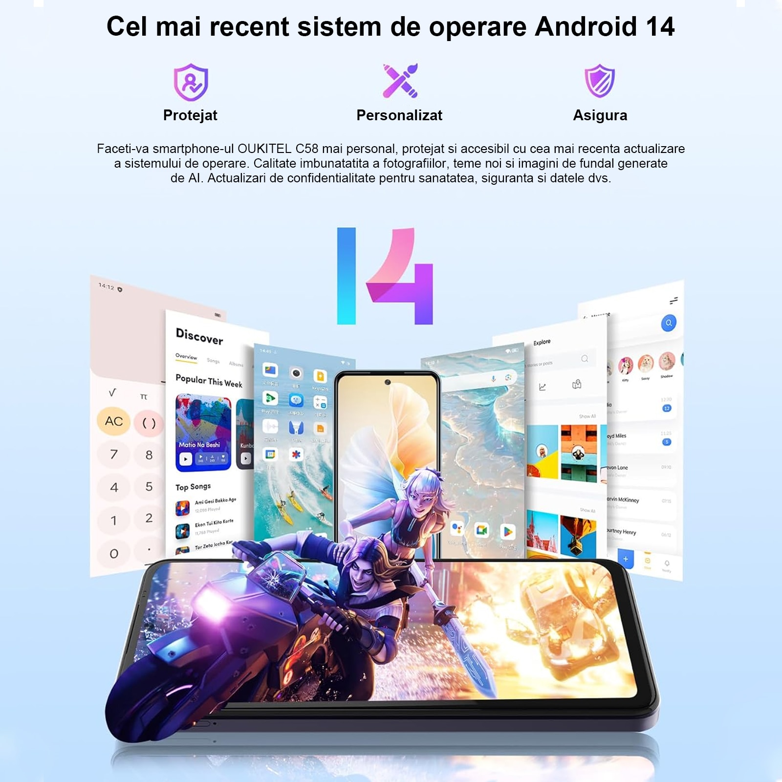 Smartphone OUKITEL C58, 16GB RAM + 128GB ROM, Android 14, 6.67