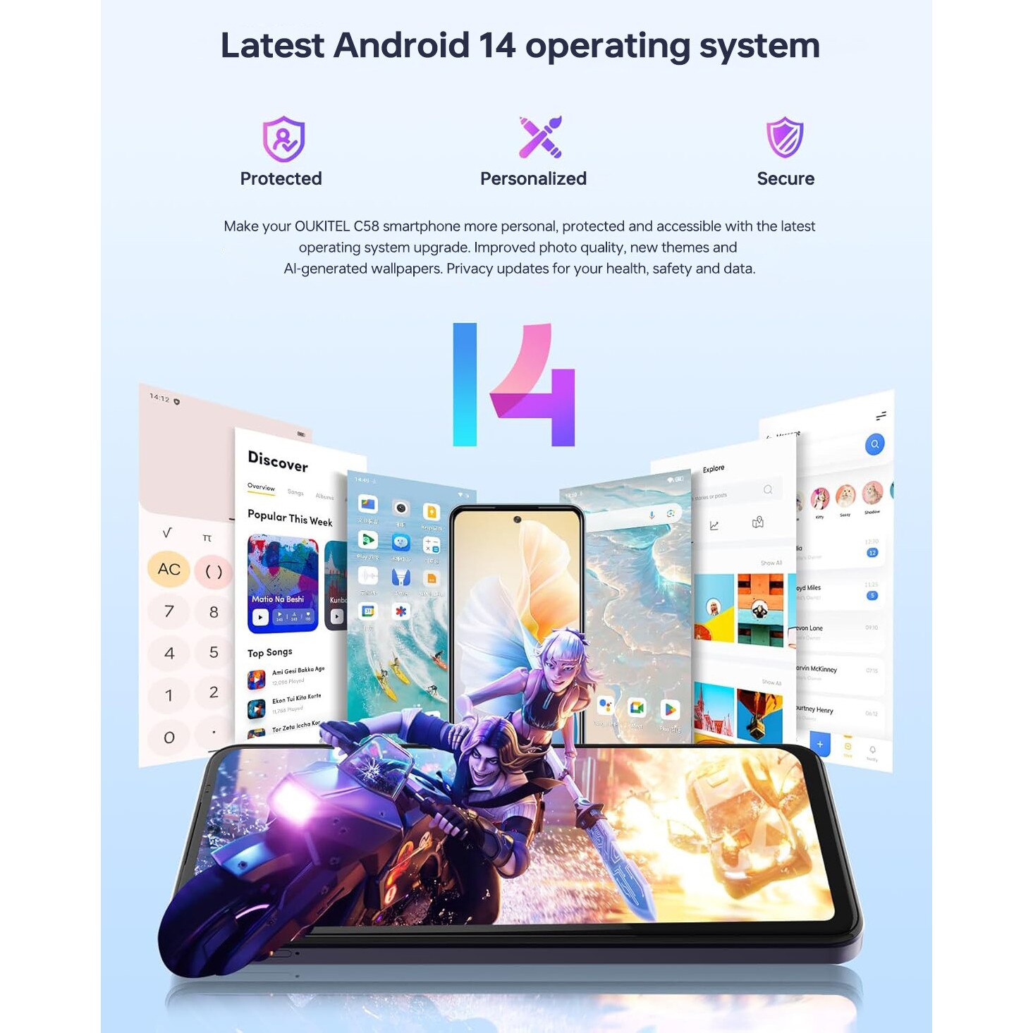 Smartphone Oukitel C58, 16GB RAM virtual, 128GB, Android 14, 6.67