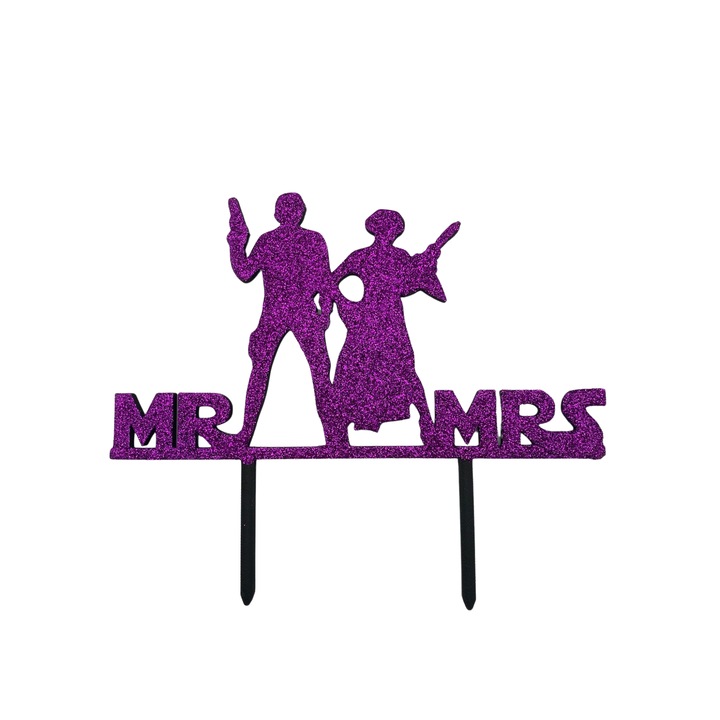 Декорация за торта, "ГОСПОДИН И Г-ЖА" галактическа любов модел STAR WARS, 16 x 19, 5 см черен с блясък