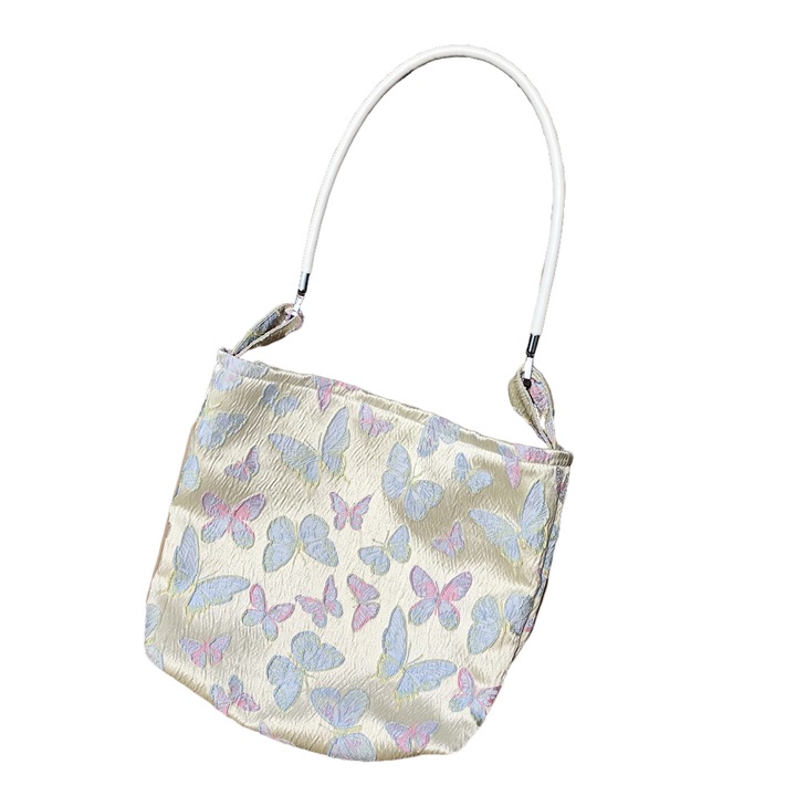 Geanta de umar handmade, Textil, 32x30x7cm, Alb/Albastru