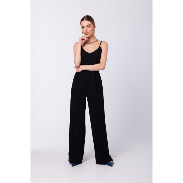 Salopeta cu bretele si pantaloni largi, Stylove, Negru, M