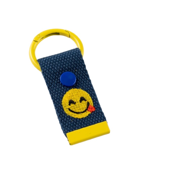 Ключодържател с бродерия Smile Emoji и пръстен карабинер, тъмносин, 7 см