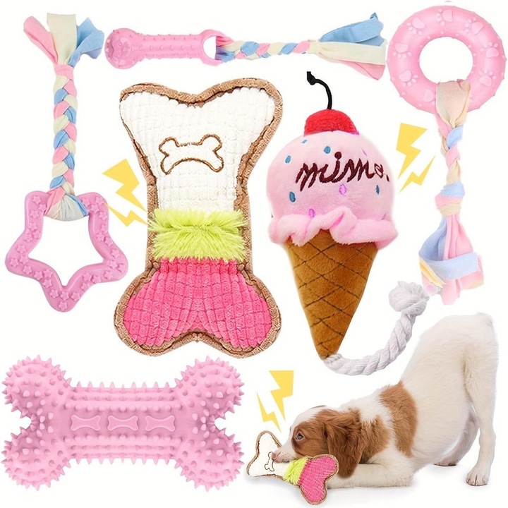 Set 6 jucarii pentru caini, roz, 20x18x6cm, cauciuc
