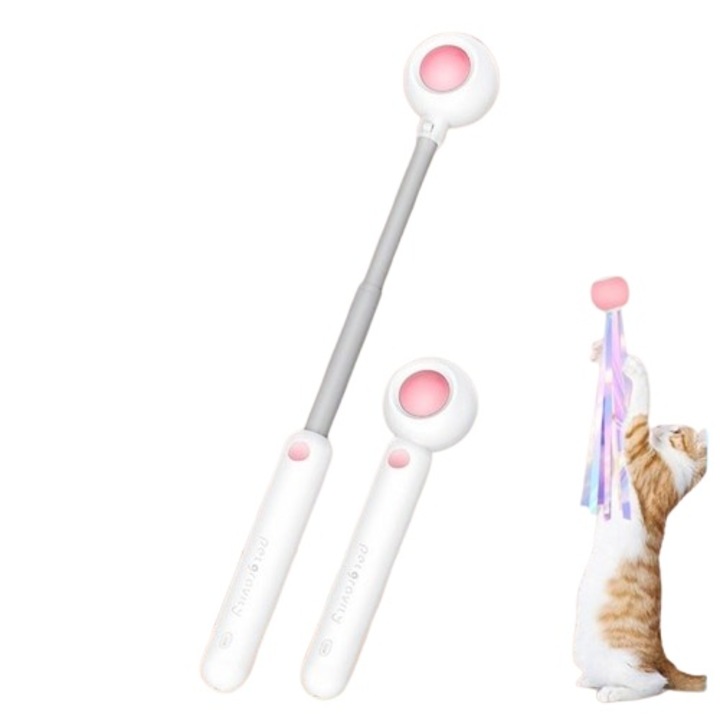 Jucarie interactiva pentru pisici, Pet Gravity, telescopica, cu laser infrared, roz, 48x39x196mm, ABS