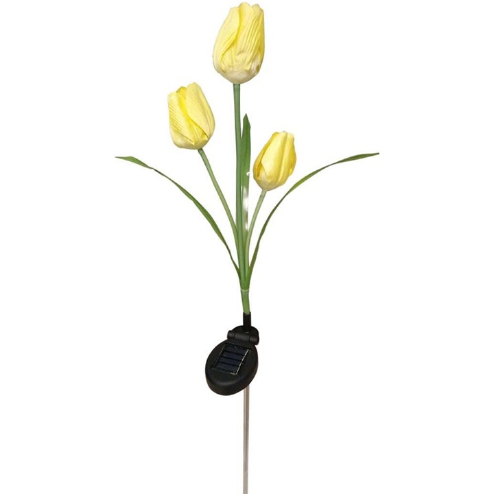 Lampa solara LED cu flori, 75x5x5cm, IP65, pentru decorare gradina, set 1 bucata, galben