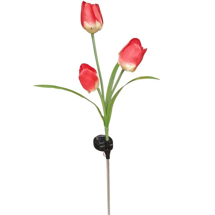 Lampa solara LED cu flori, 75x5x5cm, IP65, pentru decorare gradina, set 1 bucata, rosie