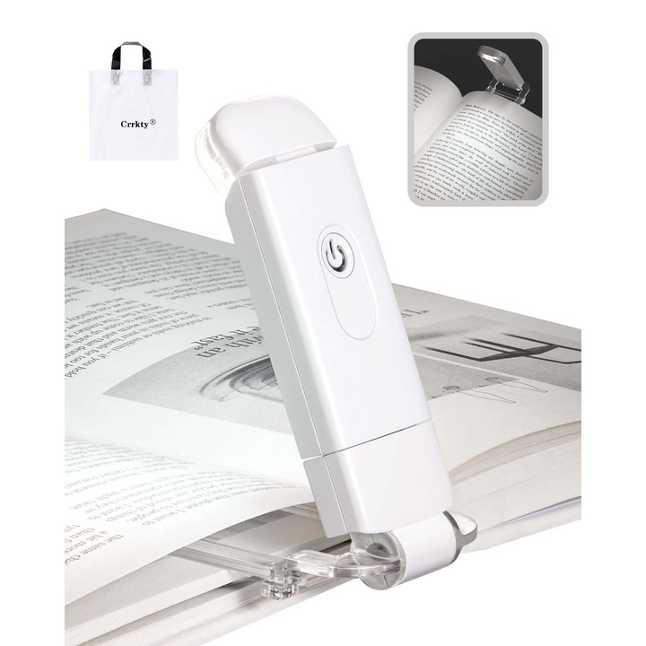 Crrkty olvasólámpa, USB tölthető, 2 fényerőszint, fehér, kompakt