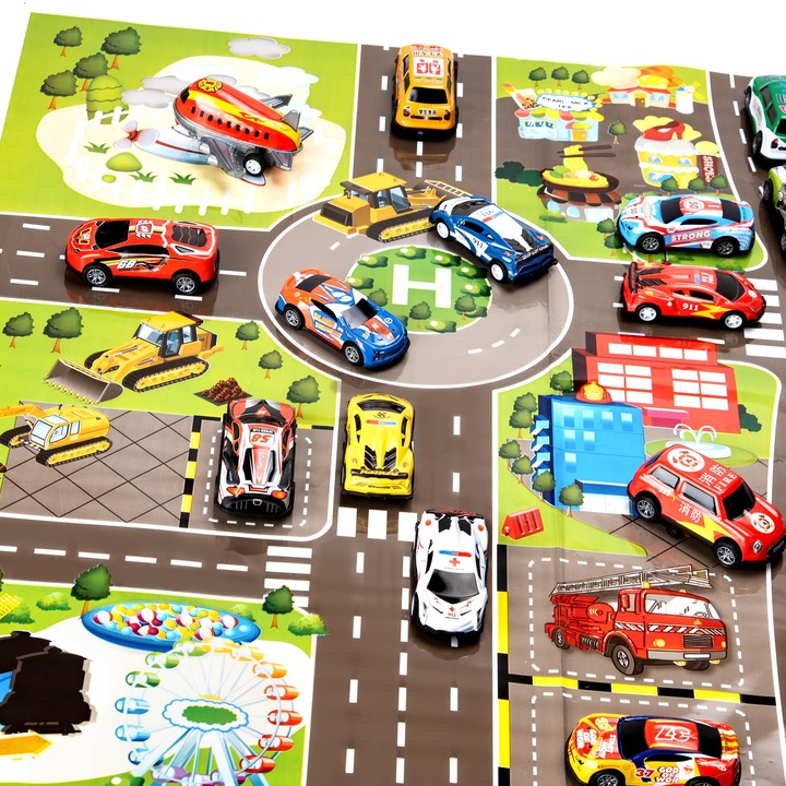 Pachet de 50 bucati de jucarie pentru masini de tragere, mini masini de curse si avioane, cu cutie de depozitare si harta, mini-vehicule, bomboane de petrecere, jucarii, masini de curse, WALALLA, cadouri pentru baieti, fete, copii mici de 3 ani +
