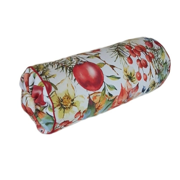 Perna decorativa cilindrica, 15x40cm, vintage, cu butoni si detalii din catifea