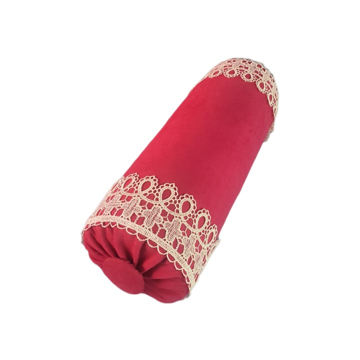 Perna decorativa cilindrica, fucsia, 15x40cm, cu detalii din dantela