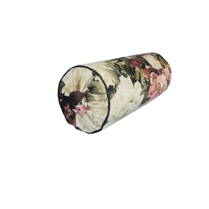 Perna decorativa cilindrica, 15x40cm, catifea, flori, multicolor