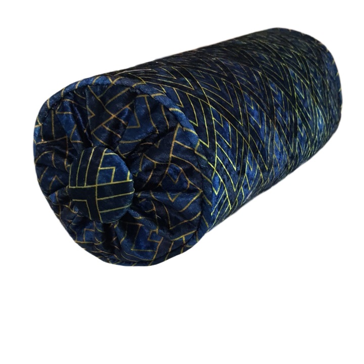 Perna decorativa, waL,ek, crush velvet, art deco, albastru, 15x40cm