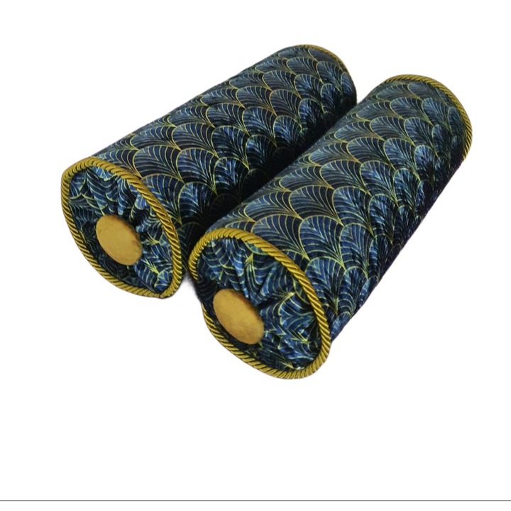 Perna decorativa, albastru-auriu, 15x40cm