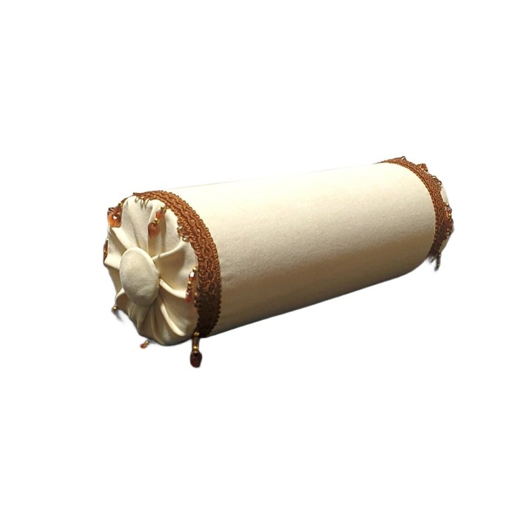 Perna decorativa, model WaL,ek, 100% bumbac, 41x16cm, cu lama decorativa, bej