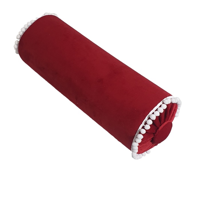 Perna decorativa, rosie, 15x40cm, cu detalii albe