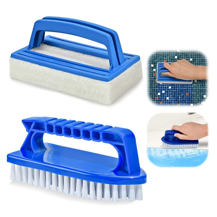 Комплект четки за почистване на басейн, 2 части, гъба и твърда четка, за мръсотия и мухъл, аксесоари за басейн