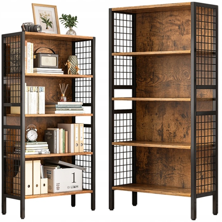 Biblioteca cu 4 niveluri Rebiko, 80x30x180 cm, lemn masiv Maro