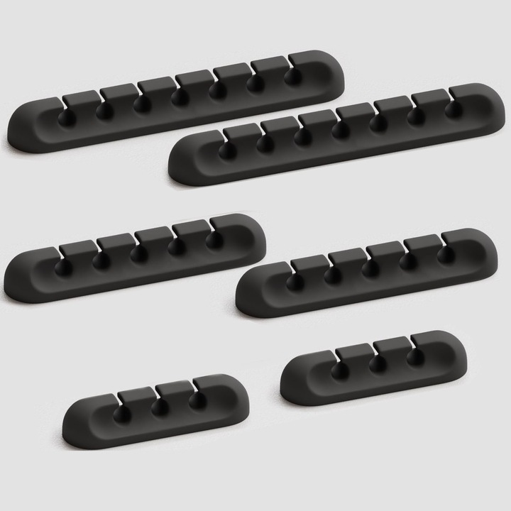 Set 6 Suporturi pentru Cablu, Adezive, Negru