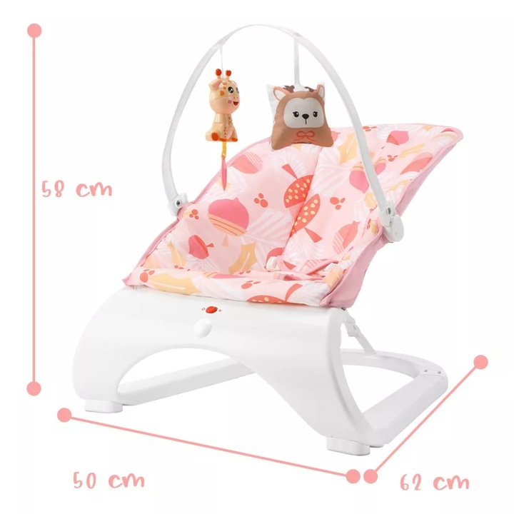 Balansoar si scaun 3 in 1 pentru Bebelusi si Copii, de la varsta 0 luni +, cu vibratii calmante, greutate maxima admisa 18 kg, Roz