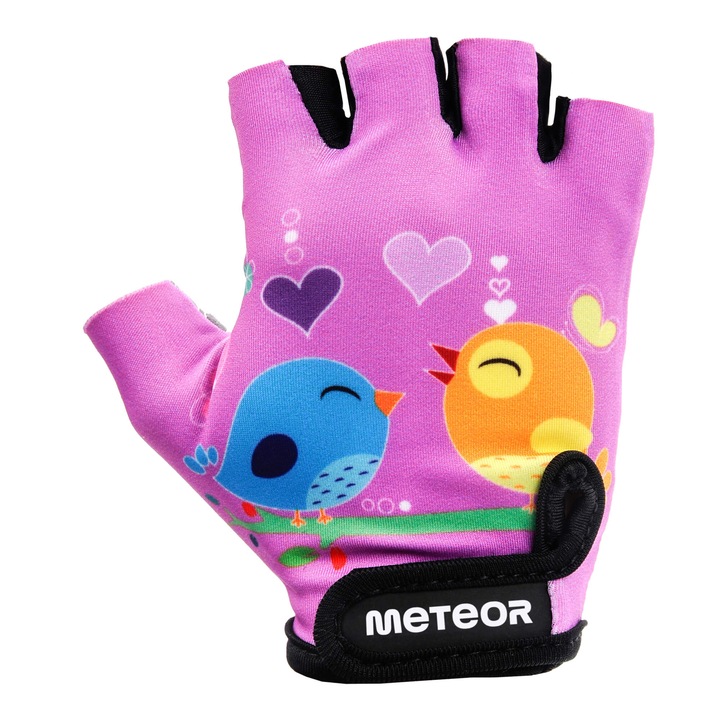 Manusi pentru ciclism, Meteor, Junior Owl, pentru copii, protectie la ciclism, insertii de spuma pentru socuri, inchidere velcro, XS, Roz