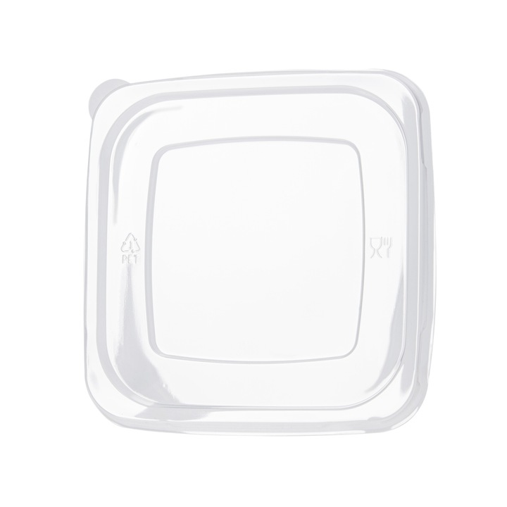 Set 50 capace plate PET pentru boluri patrate din trestie de zahar 700/950/1200 ml, transparent