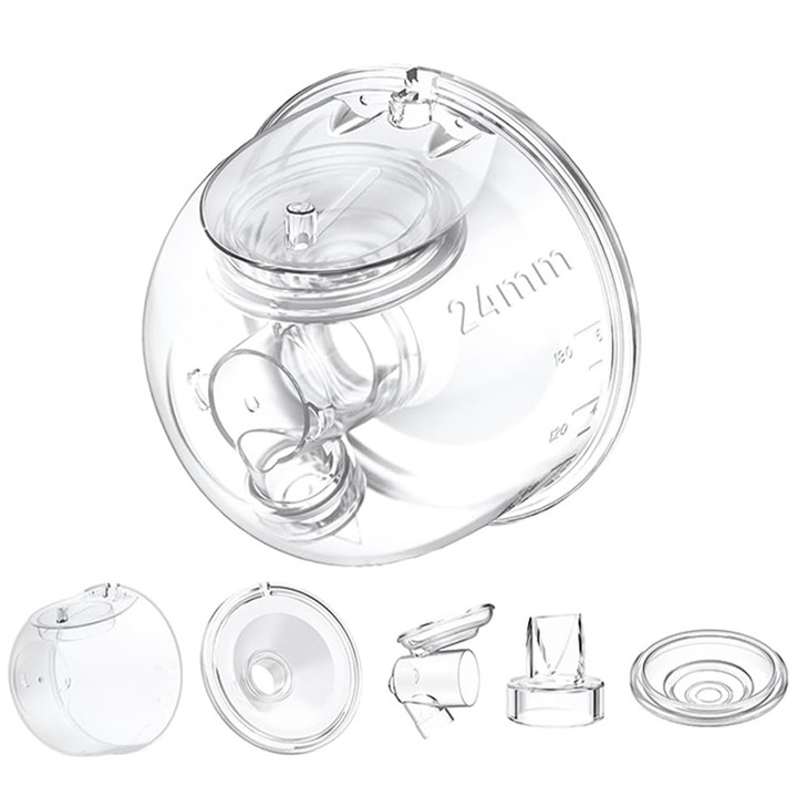 Set accesorii pentru pompa de san, Rqiurpn, 24 mm, silicon, 5 piese, compatibil cu Momcozy S12 Pro/S9 Pro, Transparent