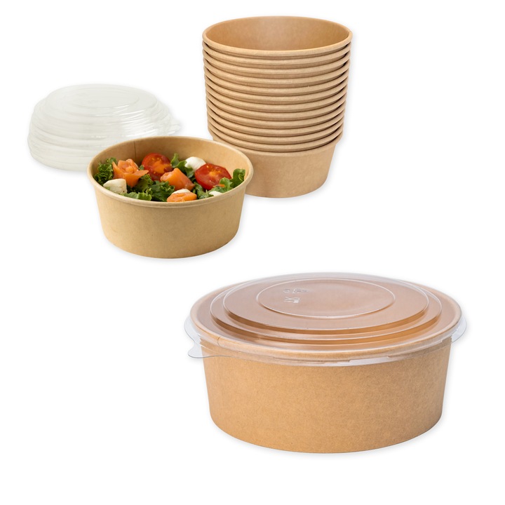 Комплект 300 кръгли крафт купи 750 мл с PP капак 150 мм, 150х128х60мм