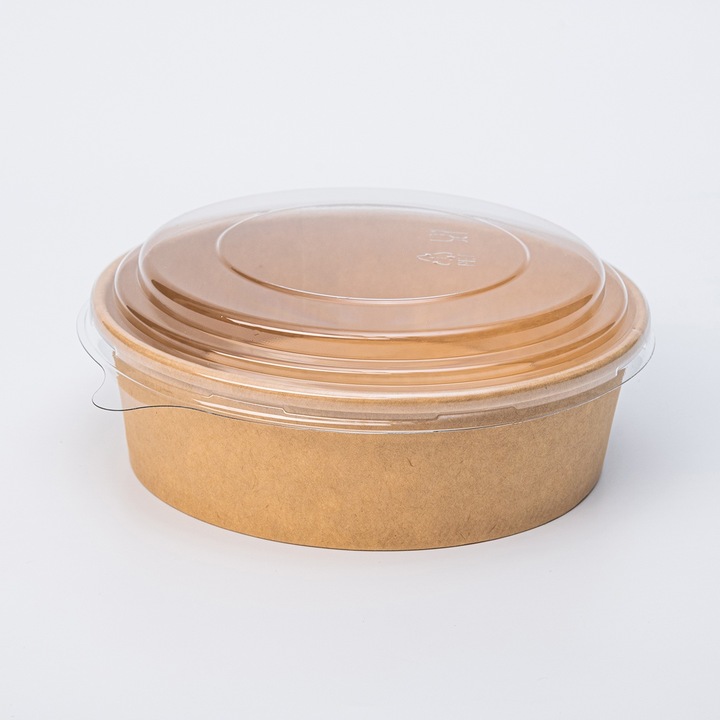 Set 50 boluri kraft, 500 ml, cu capac PET 150 mm