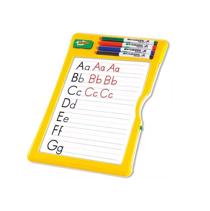 Tabla de desen si invatat pentru copii cu 4 carioci colorate, 8 sabloane si un burete de sters