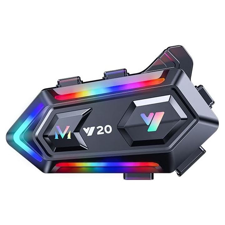 Мотоциклетна комуникационна система, Rqiurpn, Bluetooth 5.3, RGB светлини, IPX6 устойчивост, 1000mAh батерия, функция за намаляване на шума, стерео музика, водоустойчив, черен