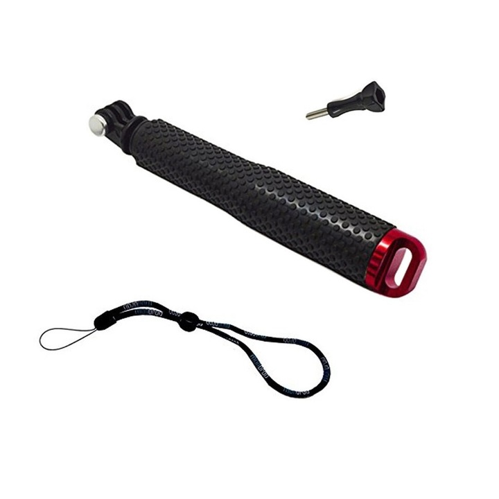 Селфи стик черен с червено, 18 - 49 см, за GoPro камери Hero 1 2 3 + 4 5 6 7 8 9 10 11 12 Session Mini Max, insta360 One X, DJI Action, SJcam, Universal, Phone