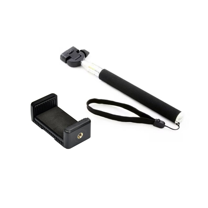 Селфи стик 22 см - 99 см черен с 1/4 закрепване на винт за GoPro камери Hero 1 2 3 + 4 5 6 7 8 9 10 11 12 Session Mini Max Fusion, insta360 One X Go, SJcam, DJI Action, универсален, със стойка за телефон