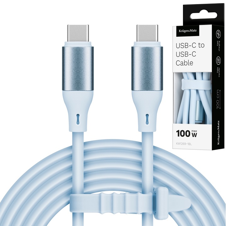Cablu USB C - USB C, 100 W, 1 m, Kruger&Matz, albastru, silicon