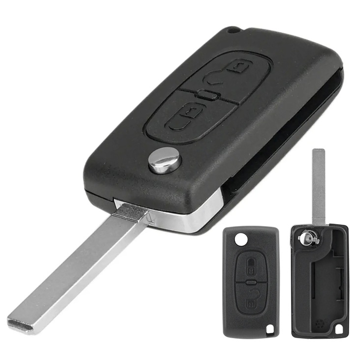 Калъф за автомобилен ключ, За Citroen C2 C3 Picasso C4 Dispatch Peugeot 308 207 307 3008 5008, 2 бутона, VA2 CE0523, Черно, Сгъваемо острие