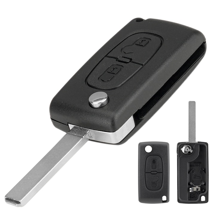 Калъф за автомобилен ключ, За Citroen C3 Picasso Berlingo Peugeot 207 307 308 407 3008 5008 2009 -2016, 2 бутона CE0536, VA2 Flip Blade, Черен