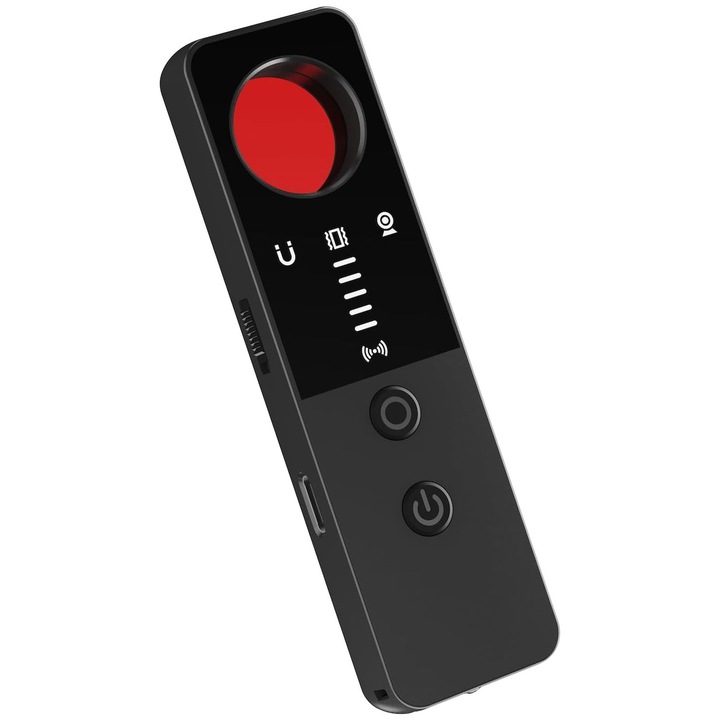 Професионален детектор за шпионски устройства, RASK, Открива скрити камери, Шпионски микрофони, GPS, със сирена и LED, преносим, черен