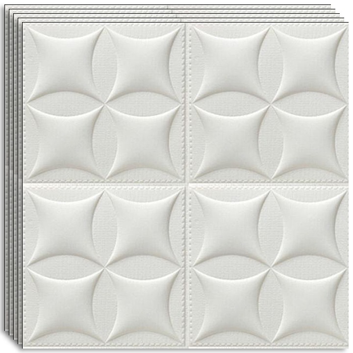 Set 10 x Tapet 3D autoadeziv HOZRO, Model abstract, pentru pereti si tavan, acopera o suprafata de 4.9 mp, design modern, foarte usor de montat, Alb 12