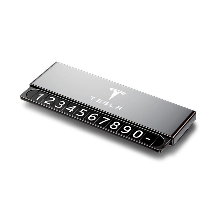Suport auto pentru numar de telefon temporar Tesla, Fudisenn®，Magnetica cifre adezive，Material aliaj, gri，105*32*10mm