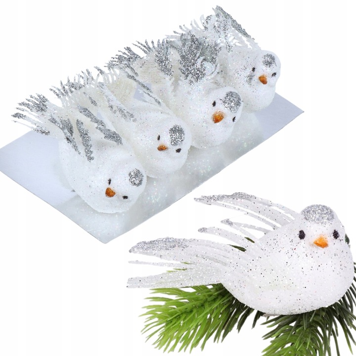 Karácsonyi díszek, Korbi, Glitter, Clip rögzítéshez, Kifinomult elegancia, 9 x 3,5 cm, Fehér