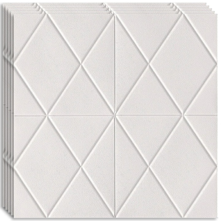 Комплект от 10 x HOZRO самозалепващи се 3D тапети, Абстрактен модел, за стени и таван, обхваща площ от 4,9 кв.м., модерен дизайн, много лесен за поставяне, бял 14